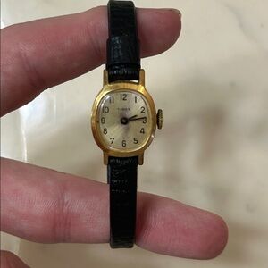 Vintage Timex Gold Case with Black Strap Watch